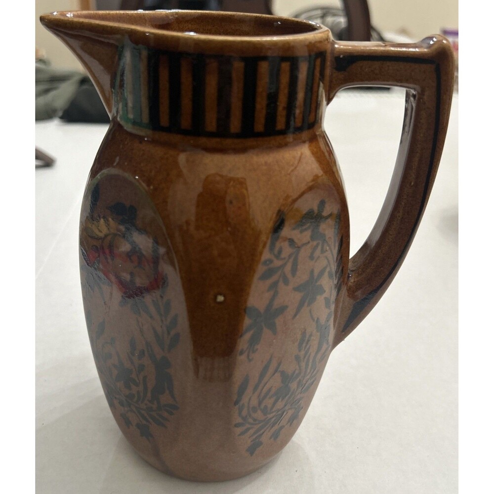 Vintage Art Pottery Vase Silhouette cherub angel brown pitcher